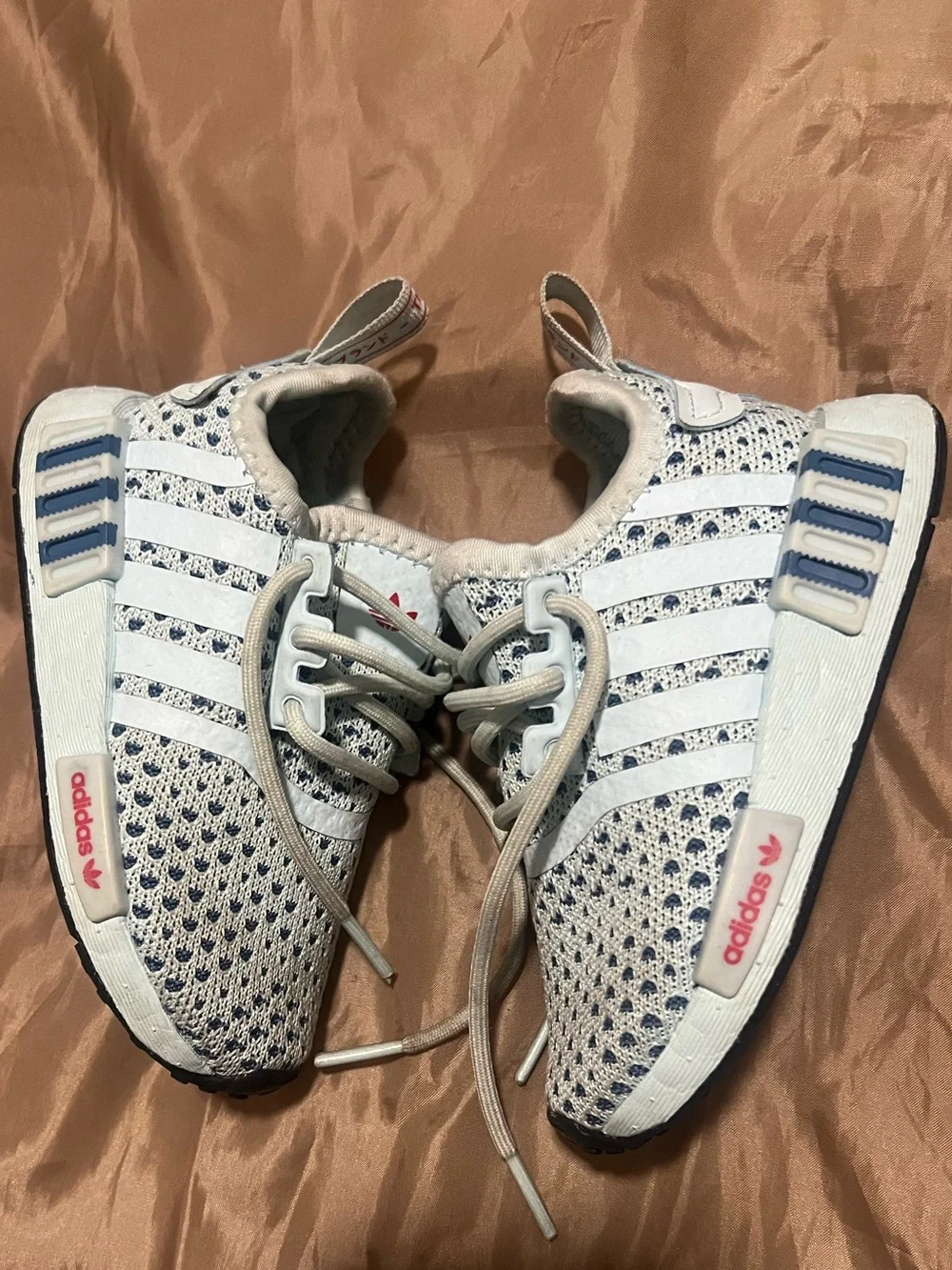 adidas Kids White and Navy Knit Slip-On Sneakers